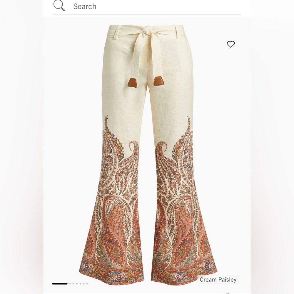 Zimmermann Cream Wide-Leg Paisley Tie-Waist Pants